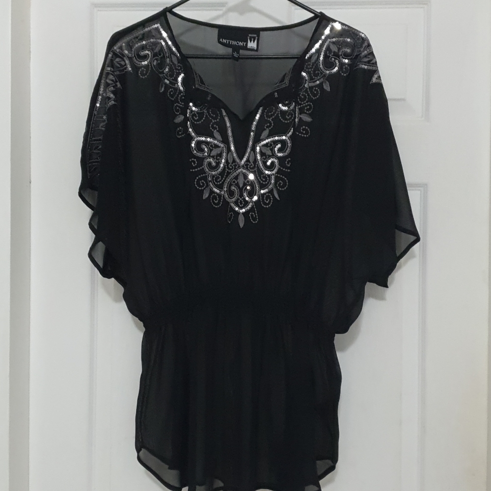 ⚡Flash Sale⚡Sheer Black Sequined Blouse